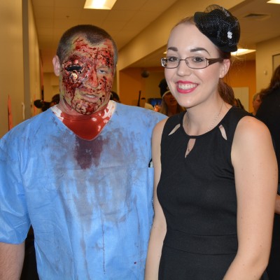 Student dressed up in scary costumes for Halloween party.