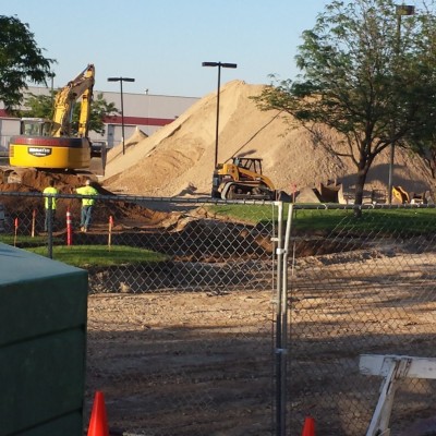Canyon County Center parking lot view if backhoe