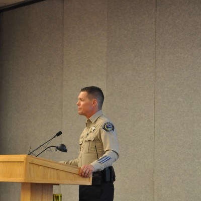 Eagle Police Chief Patrick Calley speaks at the CWI Law Enforcement program ceremony.
