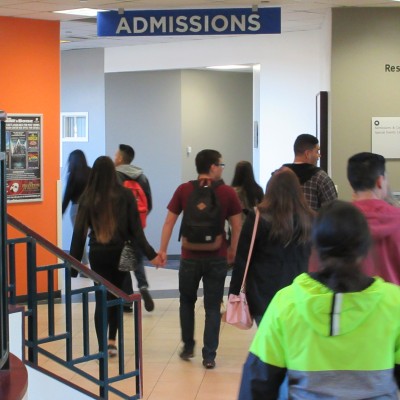 Students from Vallivue High School participate in a campus tour as part of their CLEP exam visit.