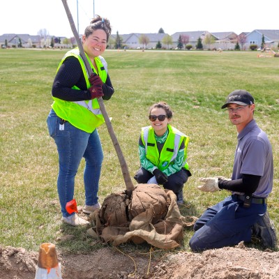 CWI students working together to plants trees