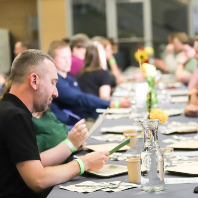 Guests eating at Farm to Form dinner