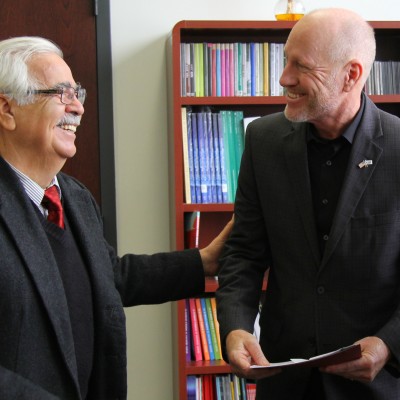 Celso Humberto Delgado Ramirez (left) and David Shellberg, CWI’s Vice President for Instruction and Student Services (right). This is the fifth year the College has received funding from the Institute for Mexicans Abroad Scholarship fund.