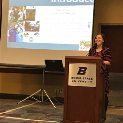 Katie Price, Outreach Enrollment Advisor, and Erica Compton, Advising and New Student Services Manager, presenting at the Inclus