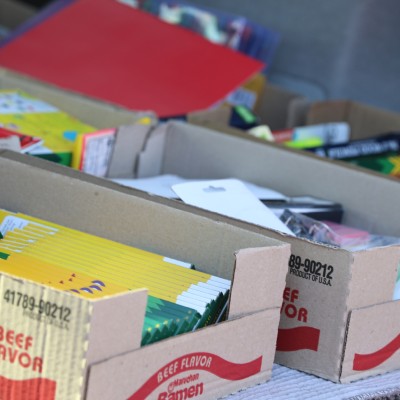 Boxes of school supplies donated to City Light shelter