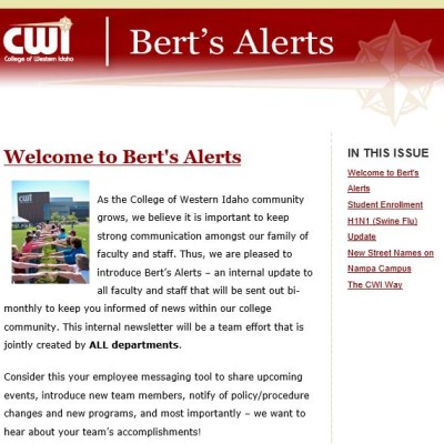 "Welcome to Berts Alerts" - the very first article in the very first issue sent on Sept. 14, 2009