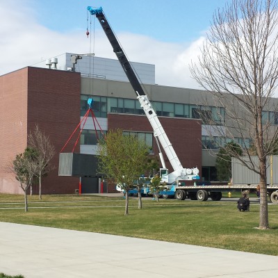 Shipping containers were relocated at the Nampa Campus Academic Building.
