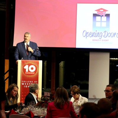 Mark Browning, Vice President of College Relations, speaks during the Opening Doors Benefit Event on Tuesday, Nov. 12.