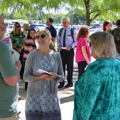 Family and friends gather to celebrate Joyce Bair at the Nampa Campus Academic Building.