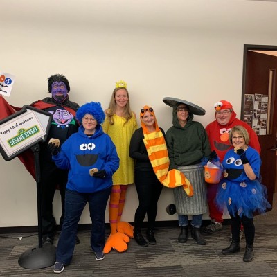Members of Social Sciences and Public Affairs dressed in a Sesame Street theme for Halloween.