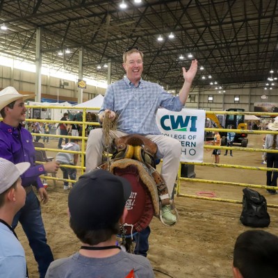 CWI President, Gordon Jones, takes his turn at riding the mechanical bull