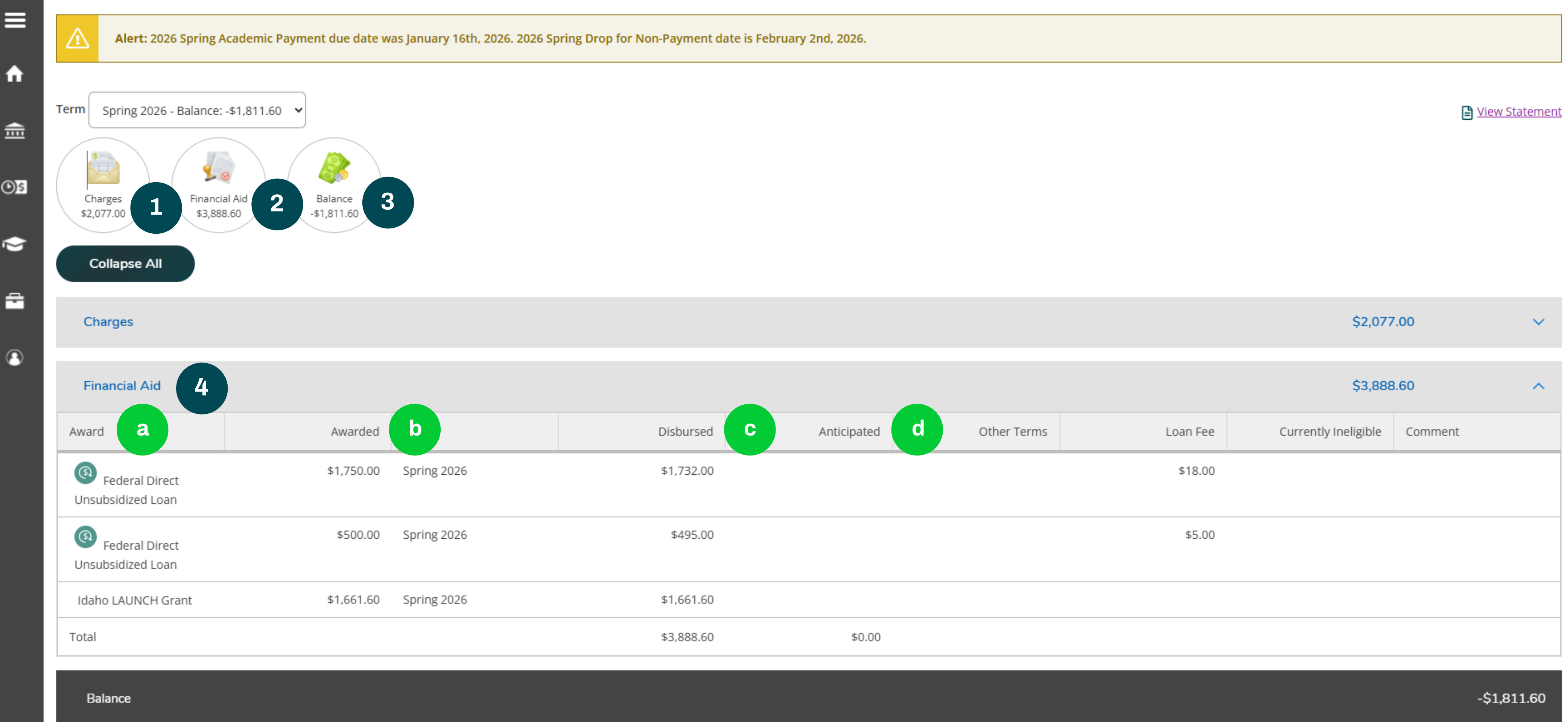 screenshot of how to view your student account