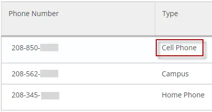 Graphic indicating Cell Phone as phone number type in Employee Toolkit