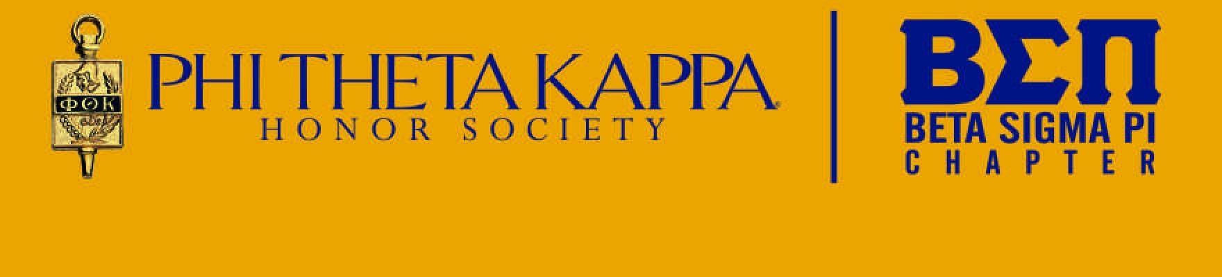 Phi Theta Kappa and Beta Sigma Pi Chapter logos on gold background