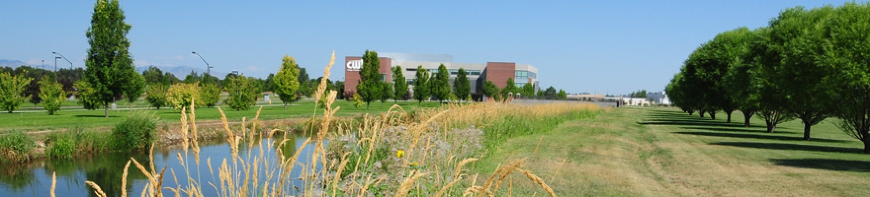 View of Nampa Campus Academic Building from the irrigation canal.