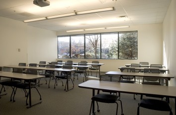 Classroom with big window and no people