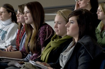 Close up of group of Liberal Arts students listening to lecture.