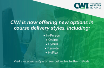 Beginning Fall 2020, CWI will offer five course delivery styles. See below for further details.