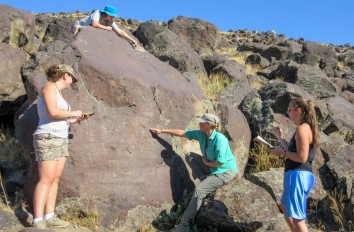Students studying rock formations