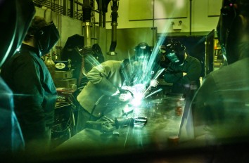 Students in welding lab