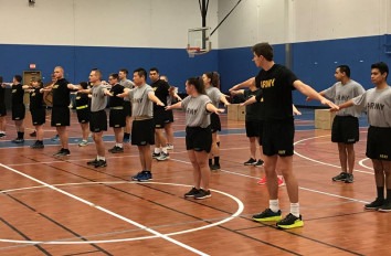 Military science students conducting physical training