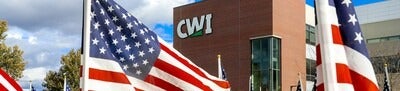 Veteran's Day flag display in front of the CWI Nampa Campus Academic Building