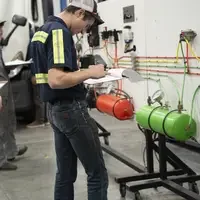 Person standing with a clipboard and writing down items