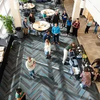 Group of students and faculty gather at Giving Day Power Hour
