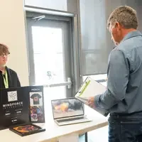 Judge speaks with student