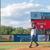 Mike Pena throws first pitch