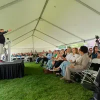 President Gordon Jones addresses a crowd