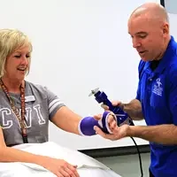 Ken Silvers, Workforce Development Medical Assistant, gives a casting demo.