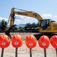 Photos from a ground breaking ceremony, held to mark the beginning of construction of a new campus building.