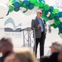 Photos from a ground breaking ceremony, held to mark the beginning of construction of a new campus building.