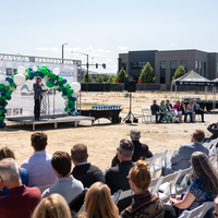Photos from a ground breaking ceremony, held to mark the beginning of construction of a new campus building.