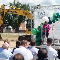 Photos from a ground breaking ceremony, held to mark the beginning of construction of a new campus building.