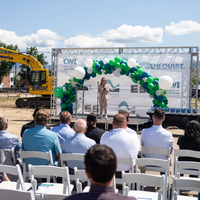 Photos from a ground breaking ceremony, held to mark the beginning of construction of a new campus building.