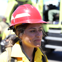 Monica Hulse learns about the fire engines she will use to battle blazes this summer.