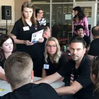 Students attending barbecue hosted by Saint Alphonsus Aug. 27, 2019
