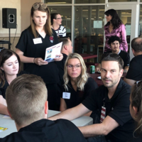 Students attending barbecue hosted by Saint Alphonsus Aug. 27, 2019