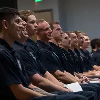 Students listening and laughing