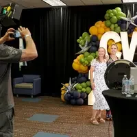 Taking picture in front of letters