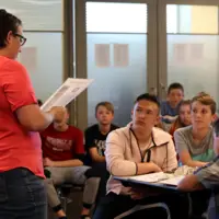 Anthropology Club President, Anne VanWassenhove, giving directions to Adventure Race participants