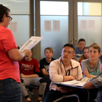 Anthropology Club President, Anne VanWassenhove, giving directions to Adventure Race participants