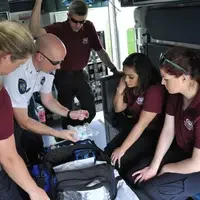 Advanced EMT students on Life Flight helicopter.