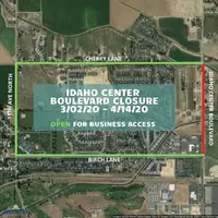 Map of Idaho Center Boulevard closure March 3 - April 14