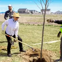 Students digging a hole