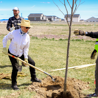 Students digging a hole