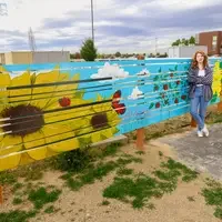 More details of the mural with sunflowers and ladybugs, butterflies