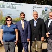 (Left to right) CWI graduate Lisa Webb, Boise State Provost and Vice President for Academic Affairs Dr. Martin Schimpf, Boise Mayor Dave Bieter, and Boise Chamber of Commerce Senior Vice President Ray Stark.
